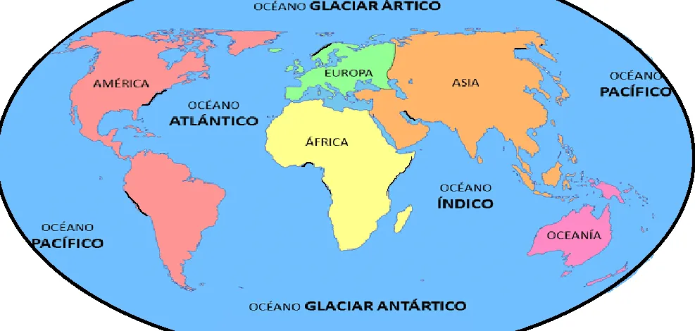 PLANISFERIO CON LOS CINCO OCÉANOS DE LA TIERRA PLANISFERIO CON LOS CINCO OCÉANOS DE LA TIERRA
