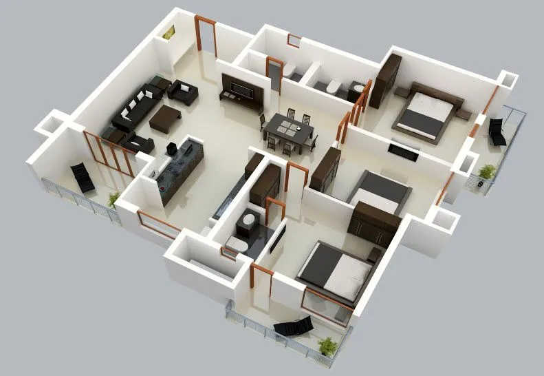 Plano 3D de casa de un solo nivel | Construye Hogar Plano 3D de casa de un solo nivel | Construye Hogar