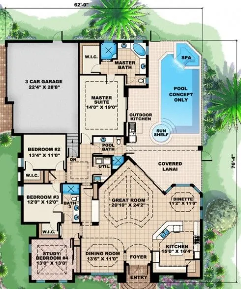 plano de casa de lujo una planta | Planos | Pinterest