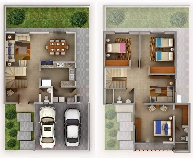 Plano de casa de 2 pisos y ático | Planos de casas