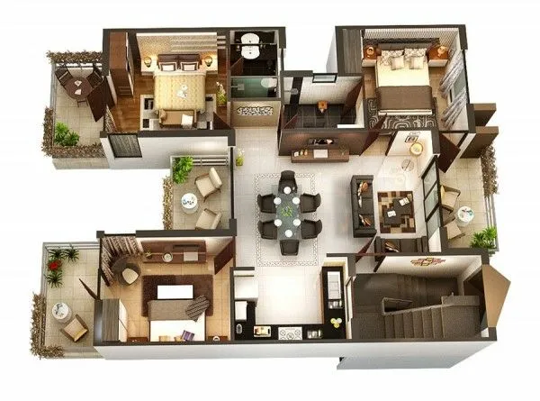 Planos de casas y apartamentos en 3 dimensiones Planos de casas y apartamentos en 3 dimensiones