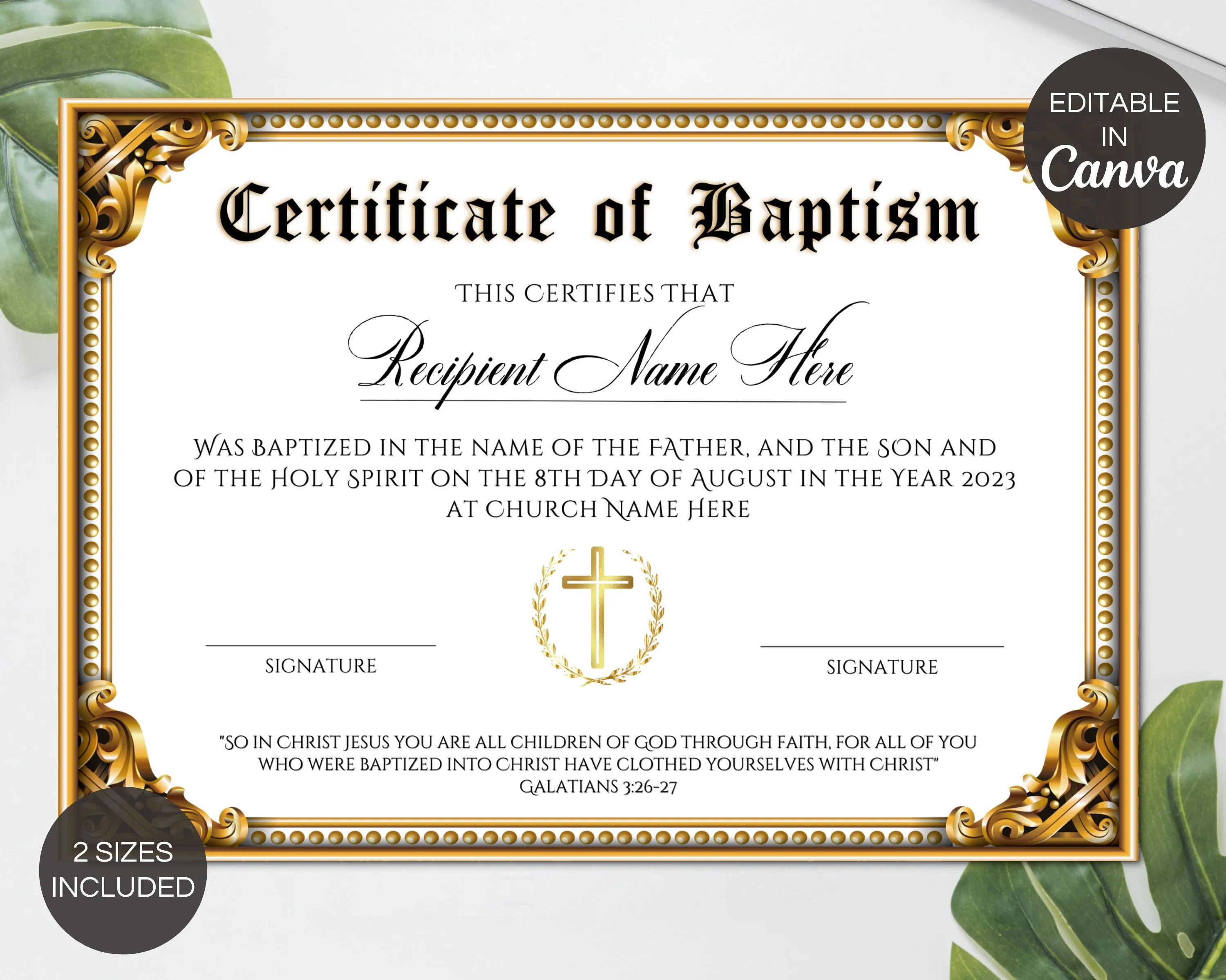 Plantilla de certificado de bautismo editable certificado de - Etsy México