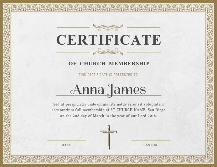 Plantilla de Certificado de Membresía de La Iglesia Básica | PosterMyWall