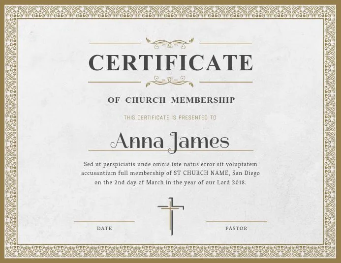 Plantilla de Certificado de Membresía de La Iglesia Básica | PosterMyWall Plantilla de Certificado de Membresía de La Iglesia Básica | PosterMyWall