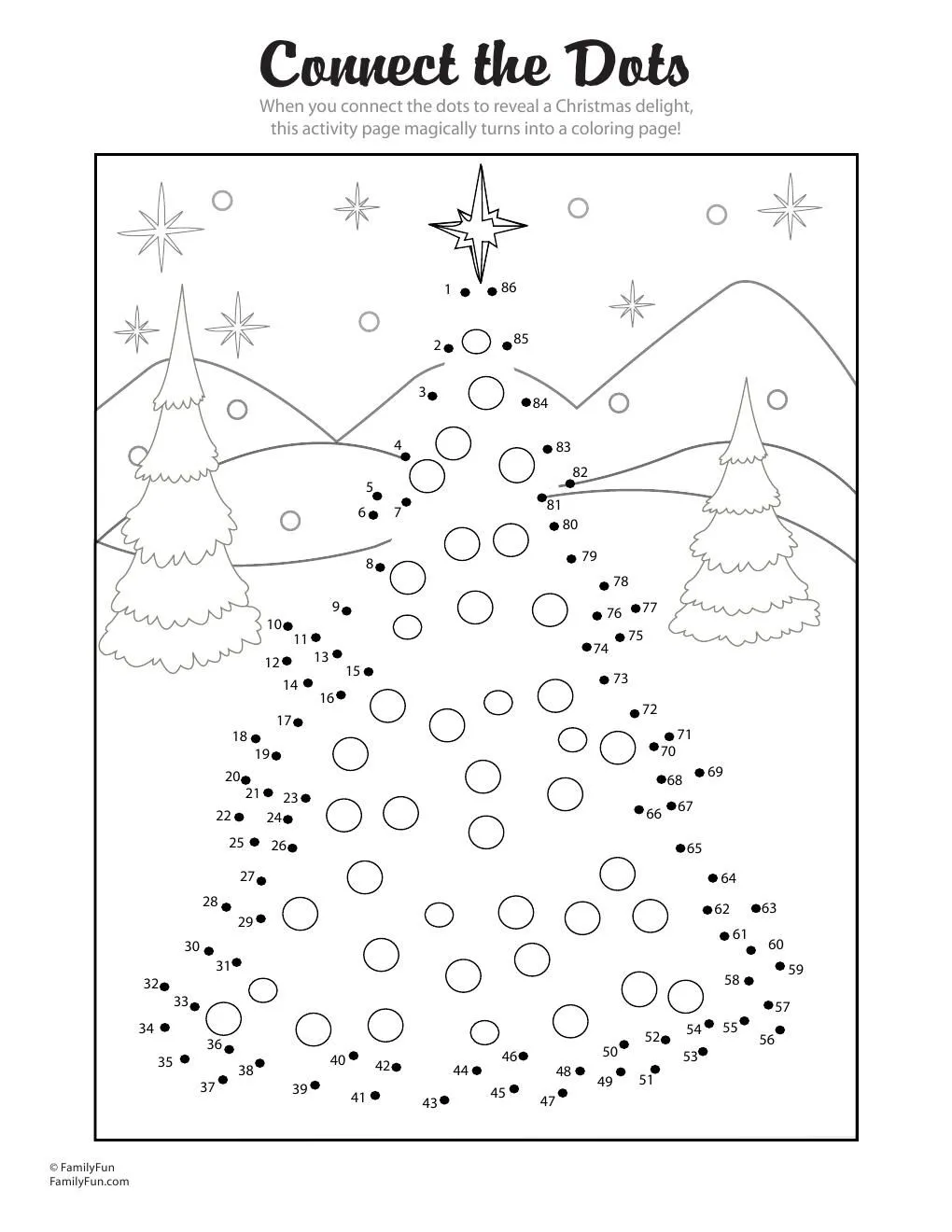 Plantilla Colorear y Unir los Puntos al Árbol de Navidad