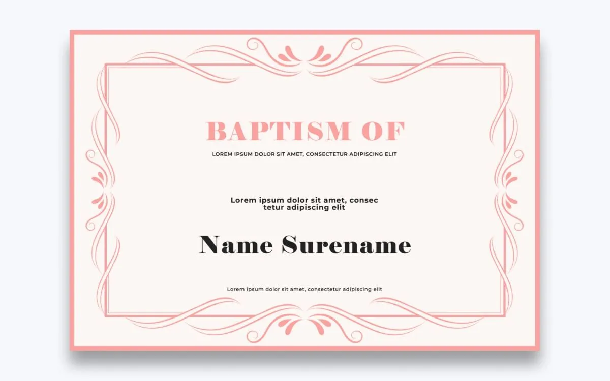 Plantilla gratuita de certificado de bautismo moderno