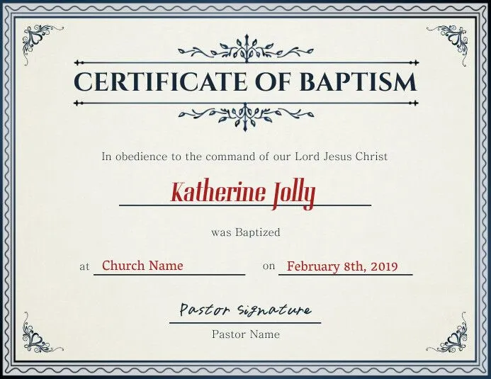 Plantilla de Iglesia Certificado de Bautismo | PosterMyWall Plantilla de Iglesia Certificado de Bautismo | PosterMyWall