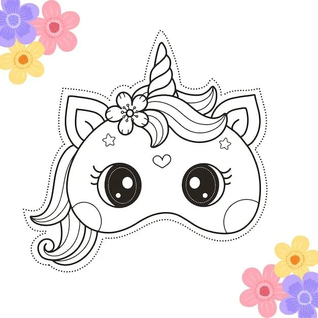 Plantilla imprimible de página para colorear de máscaras de manualidades de unicornio diy para niños | Vector Premium Plantilla imprimible de página para colorear de máscaras de manualidades de unicornio diy para niños | Vector Premium