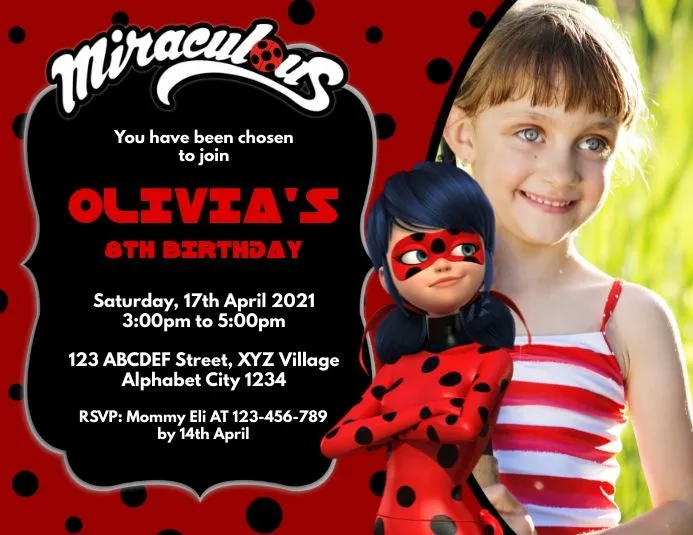 Plantilla de De Invitación de Cumpleaños de Miraculous Ladybug | PosterMyWall Plantilla de De Invitación de Cumpleaños de Miraculous Ladybug | PosterMyWall