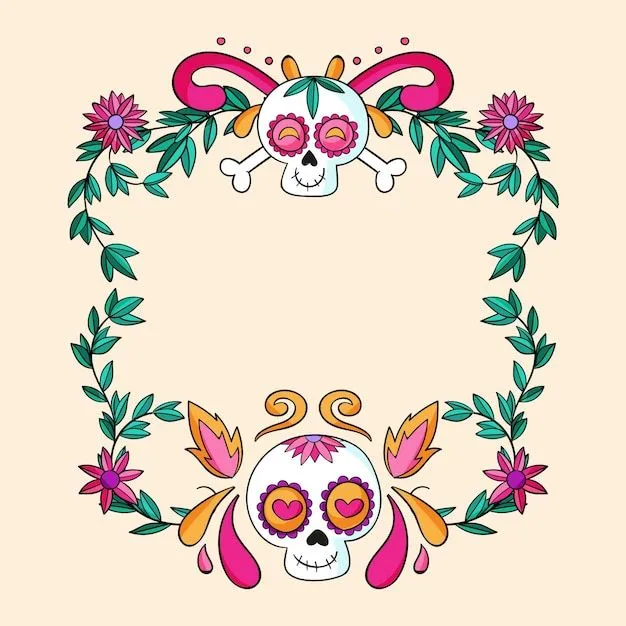 Plantilla de marco de dia de muertos dibujado a mano | Vector Premium