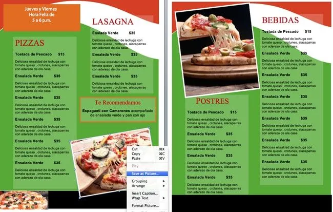 Plantilla para menú de Pizzas – Pizzería | Menus de Restaurantes ...