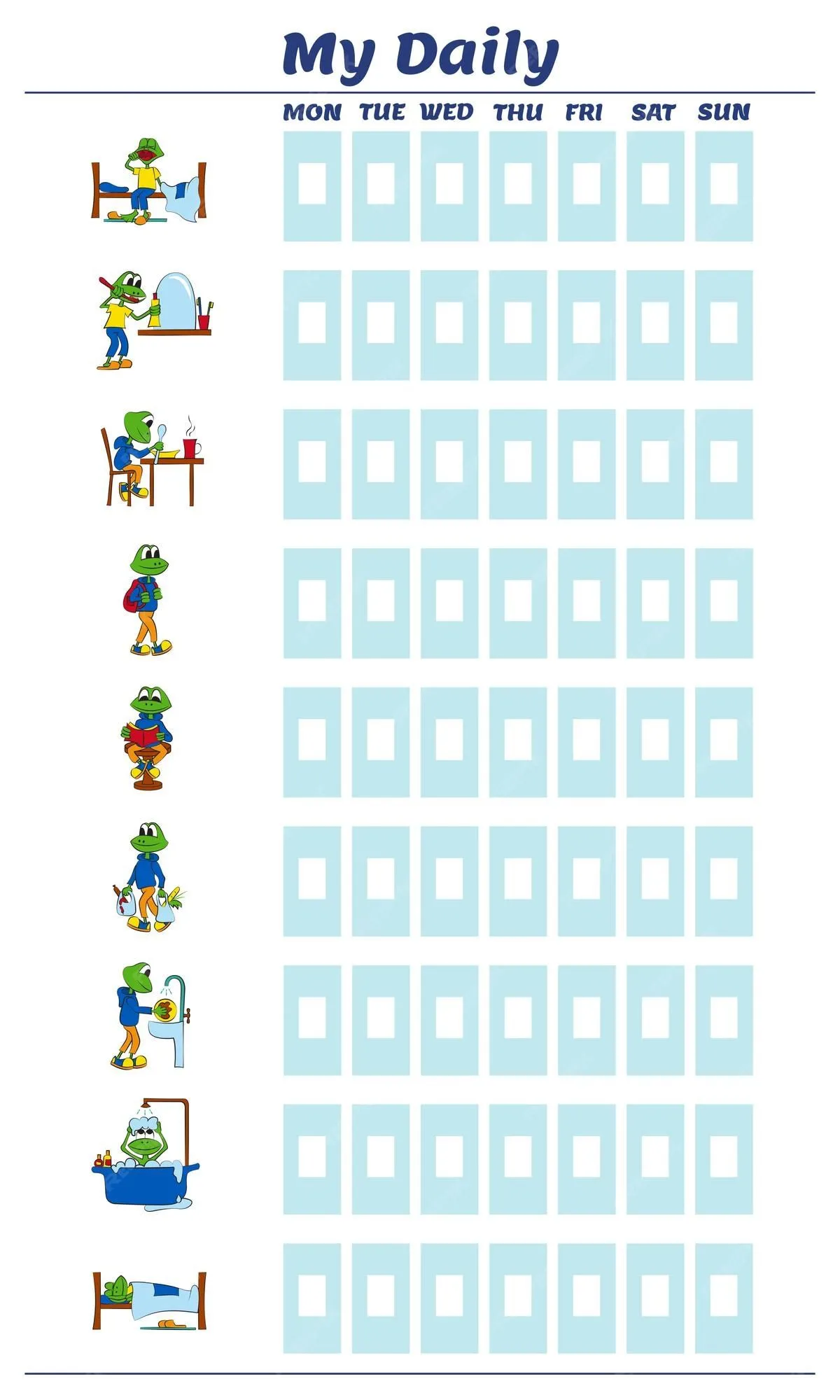 Plantilla de planificación diaria para niños de preescolar y primaria la rana bebé realiza varias tareas | Vector Premium Plantilla de planificación diaria para niños de preescolar y primaria la rana bebé realiza varias tareas | Vector Premium