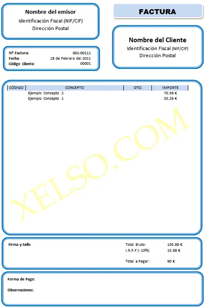 Plantilla de Word 2010 para hacer facturas con impuestos - Xelso ...