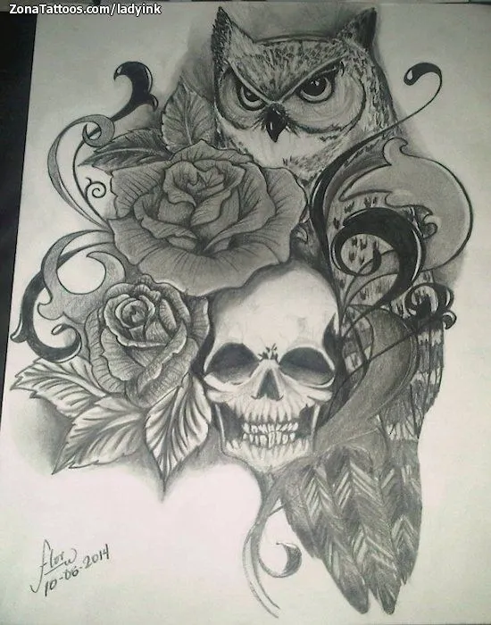 Plantilla/Diseño Tatuaje de LadyInk - Flores Calaveras Animales