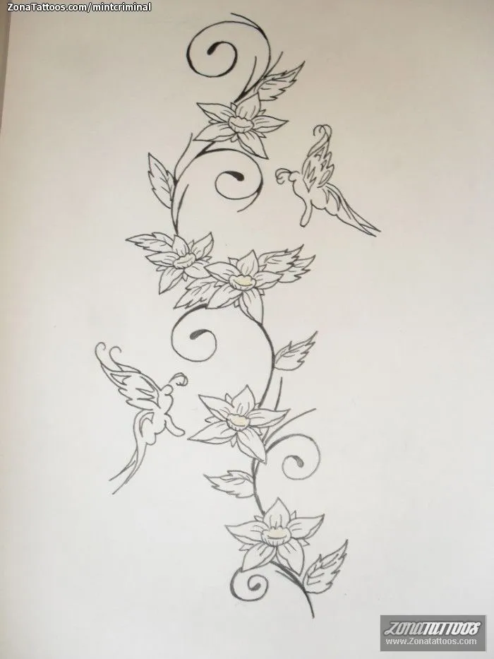 Plantilla/Diseño Tatuaje de mintcriminal - Flores Mariposas Plantilla/Diseño Tatuaje de mintcriminal - Flores Mariposas