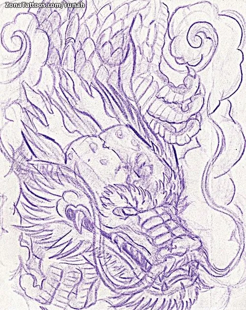 Plantilla/Diseño Tatuaje de Runah - Dragones Orientales