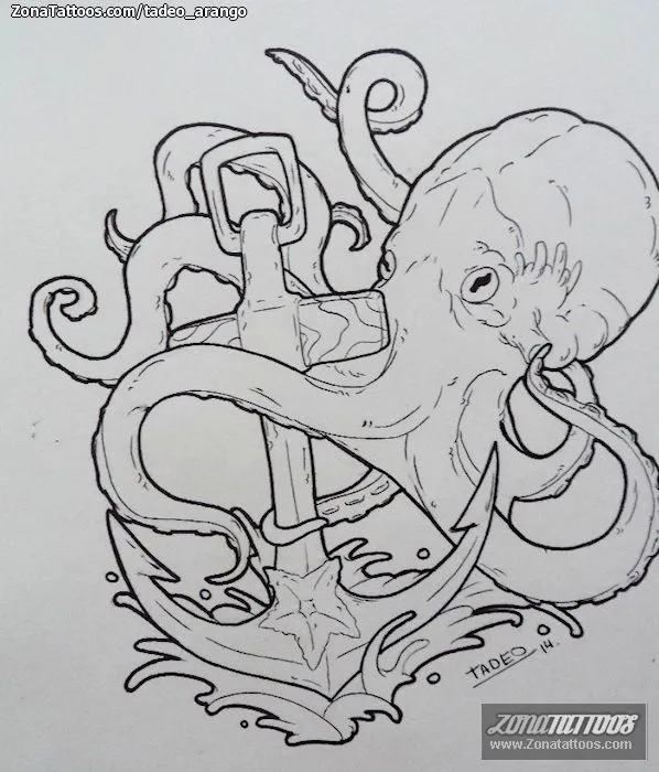 Plantilla/Diseño Tatuaje de tadeo_arango - Pulpos Anclas Animales Plantilla/Diseño Tatuaje de tadeo_arango - Pulpos Anclas Animales
