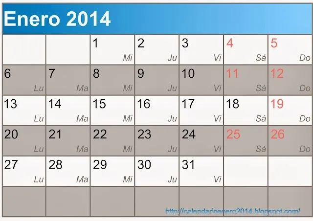 Plantillas Calendario Enero 2014 - Calendario Para Imprimir Enero ...