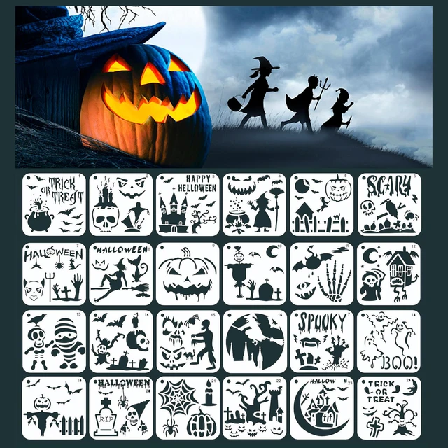 Plantillas de capas DIY para álbum de recortes, plantilla decorativa de 15cm, murciélago de Halloween, calabaza, Plantillas de capas DIY para álbum de recortes, plantilla decorativa de 15cm, murciélago de Halloween, calabaza,