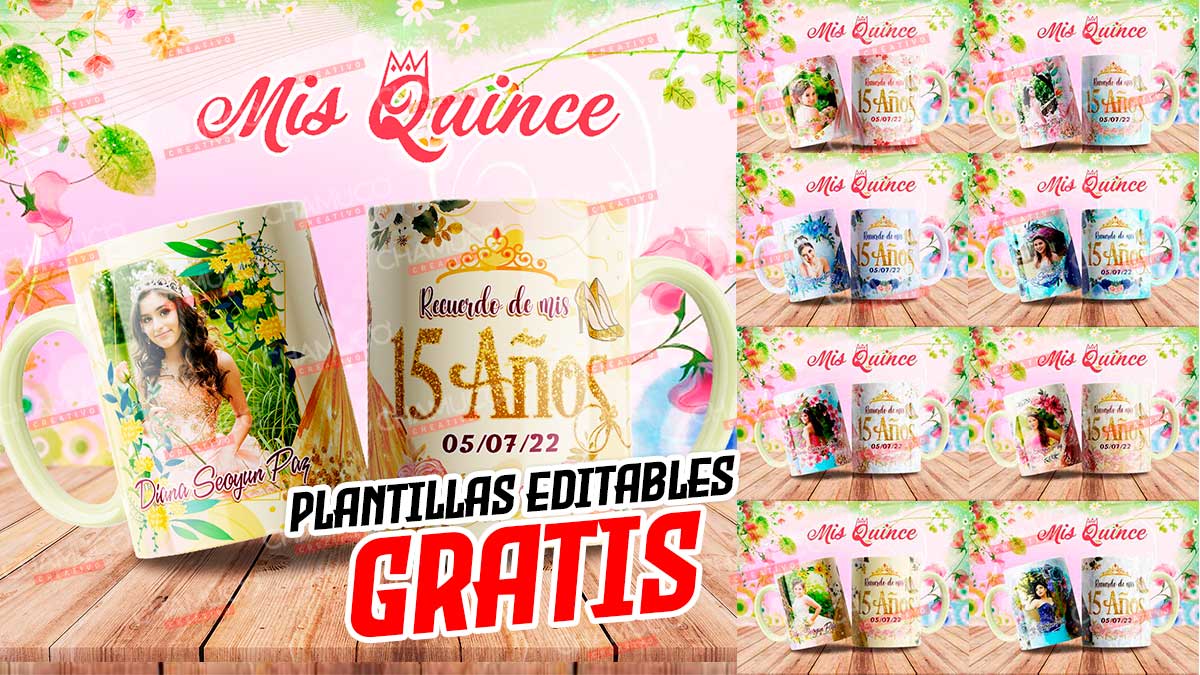 Plantillas Editables de Mis Quince para sublimar en taza