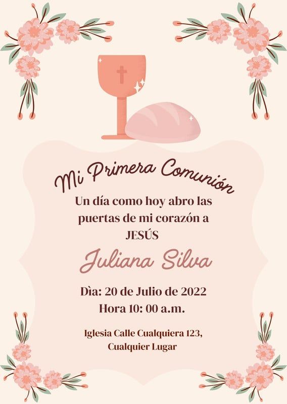 Plantillas de Frases Para Invitaciones De Primera Comunión online gratis |  Canva