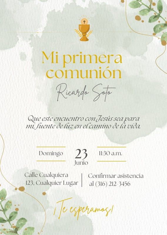 Plantillas de Frases Para Invitaciones De Primera Comunión online gratis |  Canva