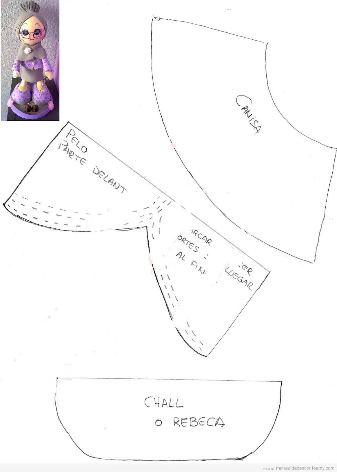 Molde gratis para hacer una muñeca fofucha de abuelita • Manualidades con Foamy Molde gratis para hacer una muñeca fofucha de abuelita • Manualidades con Foamy