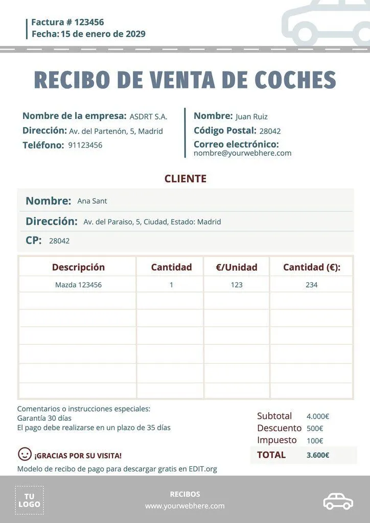 Plantillas de recibo de pago gratis