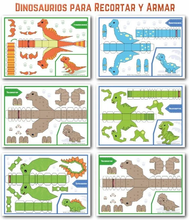 Plantillas para Recortar y Armar Dinosaurios Plantillas para Recortar y Armar Dinosaurios