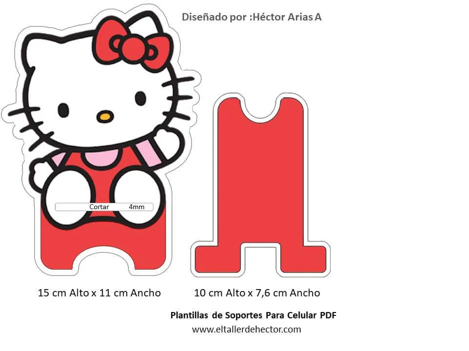 Plantillas Soportes Celular Hello Kitty 3D - El Taller de Hector Plantillas Soportes Celular Hello Kitty 3D - El Taller de Hector