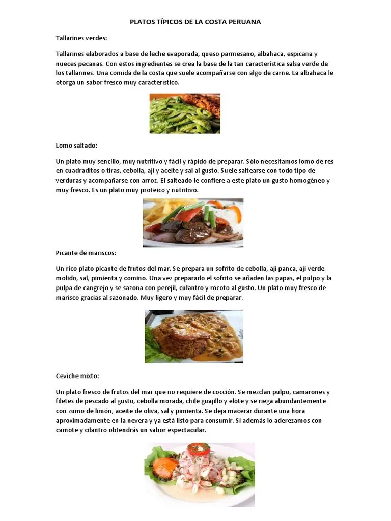 Platos Típicos de La Costa Peruana | PDF | Mariscos | Alimentos Platos Típicos de La Costa Peruana | PDF | Mariscos | Alimentos