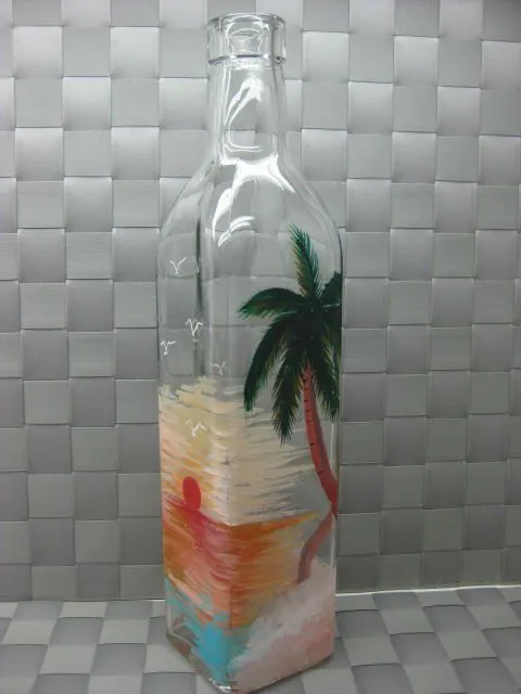 De la playa de oliva decorado/aceite de botella de vidrio ... De la playa de oliva decorado/aceite de botella de vidrio ...