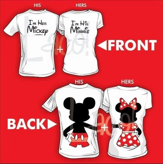 2 playeras Mickey y Minnie Blancas Disney por Lacoprintingdesign