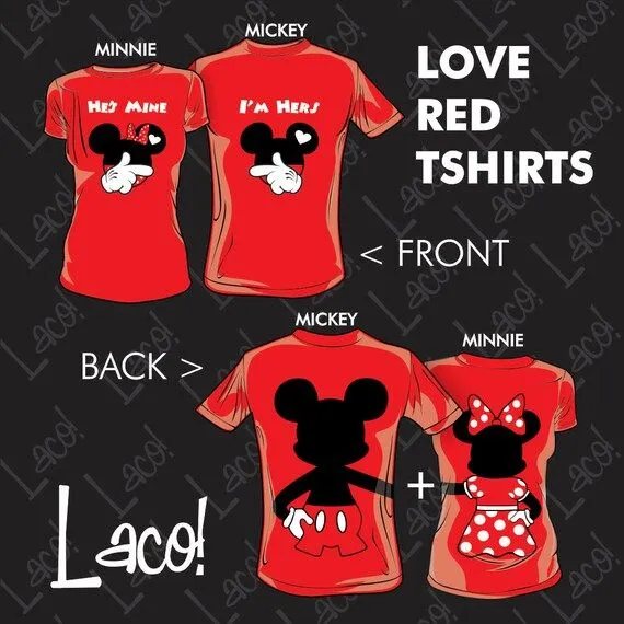 2 playeras Rojas Mickey y Minnie Disney por Lacoprintingdesign