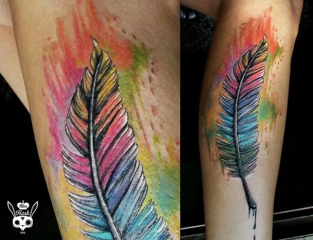 pluma de colores   #  tattoo     #  tattoogilr     #  pluma ...