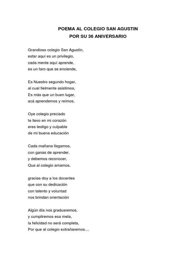Poema Al Colegio San Agustin | PDF | Agustín De Hipopótamo | Amor Poema Al Colegio San Agustin | PDF | Agustín De Hipopótamo | Amor
