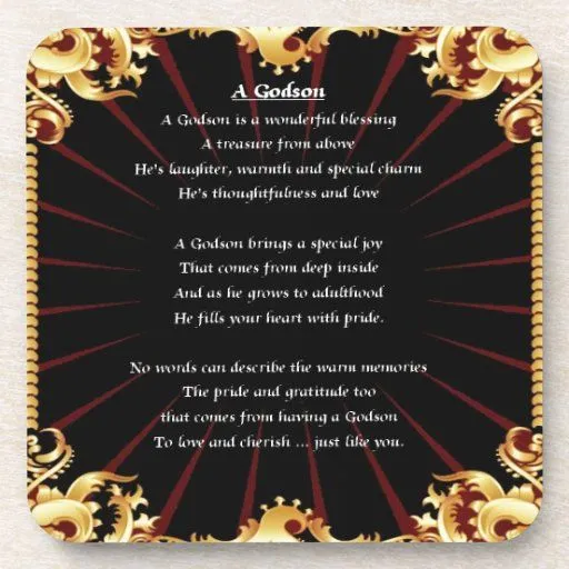 Poema negro del ahijado del diseño posavasos de bebidas | Zazzle