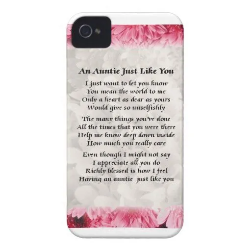 Poema de la tía - diseño floral rosado iPhone 4 fundas de Zazzle. Poema de la tía - diseño floral rosado iPhone 4 fundas de Zazzle.