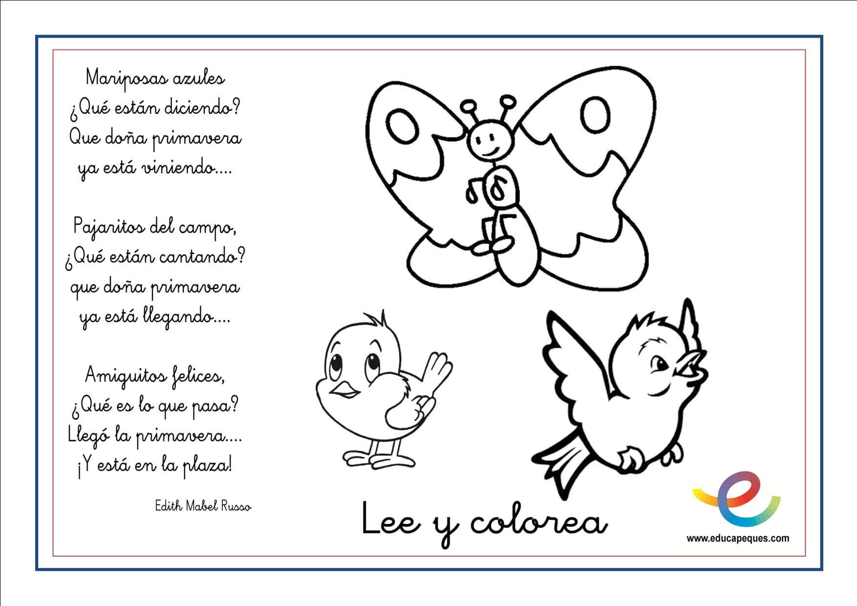 Poemas de primavera para niños y niñas. Lee y colorea