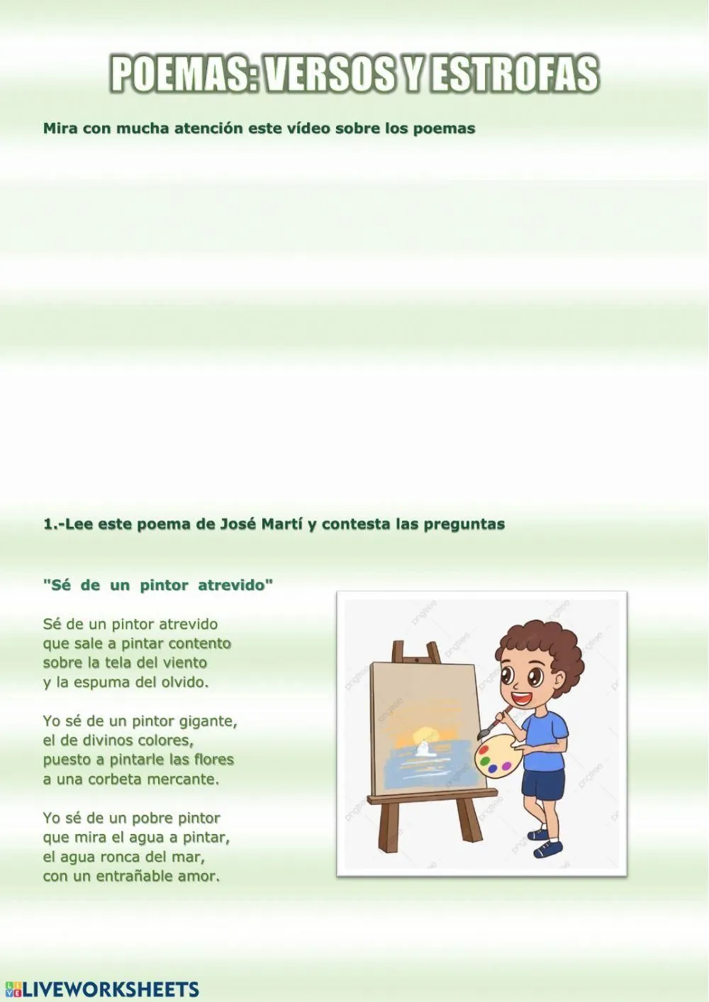 Poemas: versos y estrofas worksheet | Live Worksheets