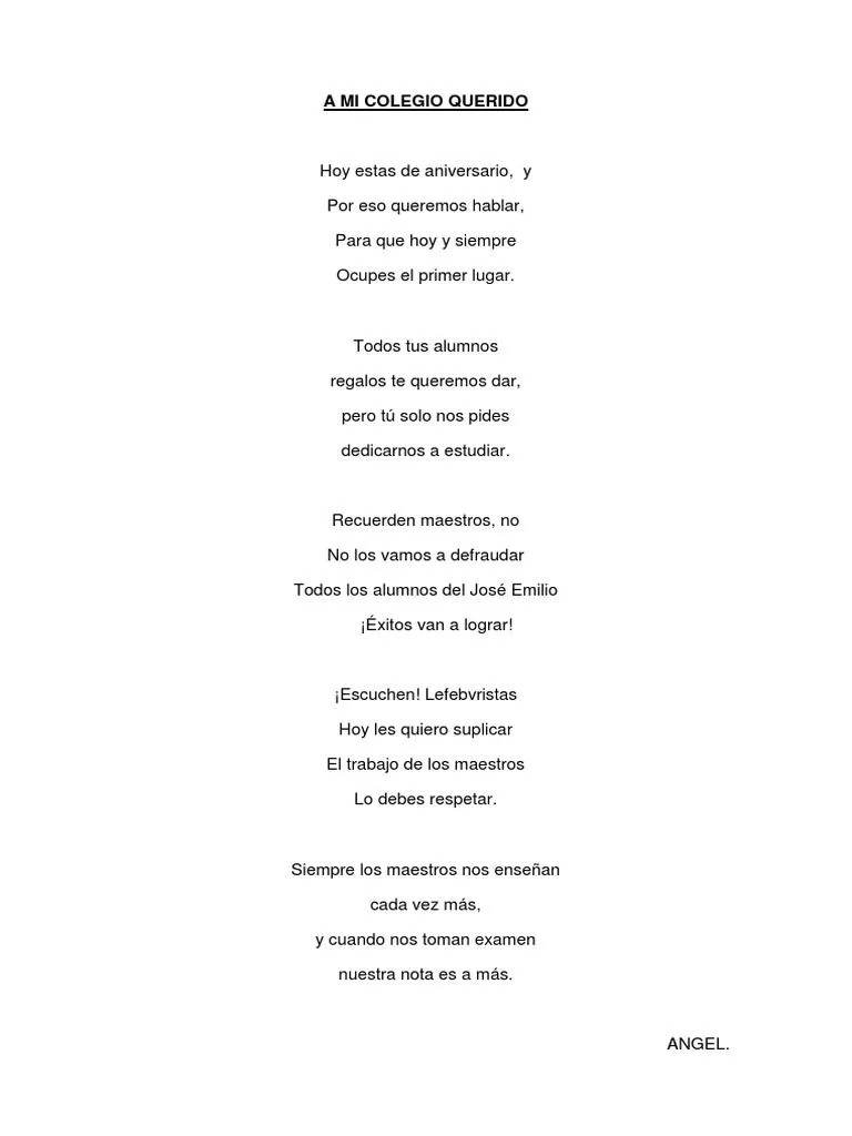 Poesía A Mi Colegio Querido | PDF | Escuelas Poesía A Mi Colegio Querido | PDF | Escuelas