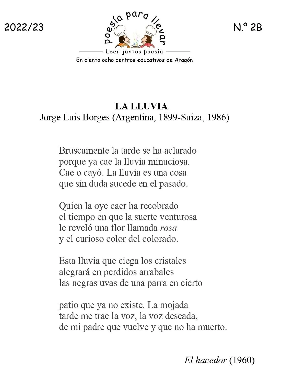 Poesía para Llevar: “La lluvia”, Jorge Luis Borges - CPEPA Concepción Arenal Poesía para Llevar: “La lluvia”, Jorge Luis Borges - CPEPA Concepción Arenal