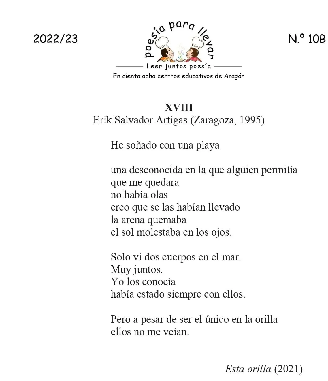 Poesía para llevar: “XVIII”, por Erik Salvador Artigas - CPEPA Concepción Arenal Poesía para llevar: “XVIII”, por Erik Salvador Artigas - CPEPA Concepción Arenal