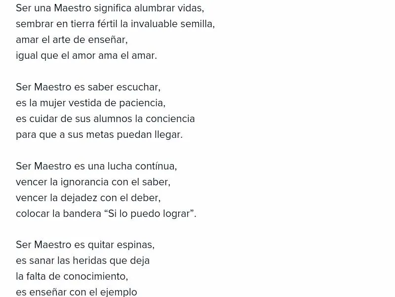 poesia al maestro para niños inicial (4 estrofas) - Brainly.lat