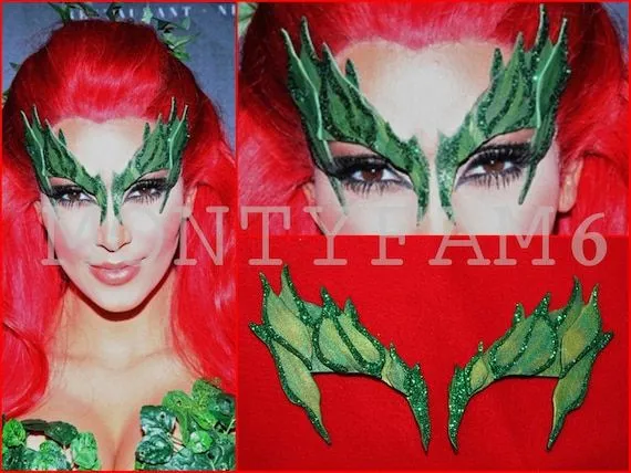 Poison Ivy Mask Leaves GREEN w/ Glitter Trim Leaf por Montyfam6 Poison Ivy Mask Leaves GREEN w/ Glitter Trim Leaf por Montyfam6