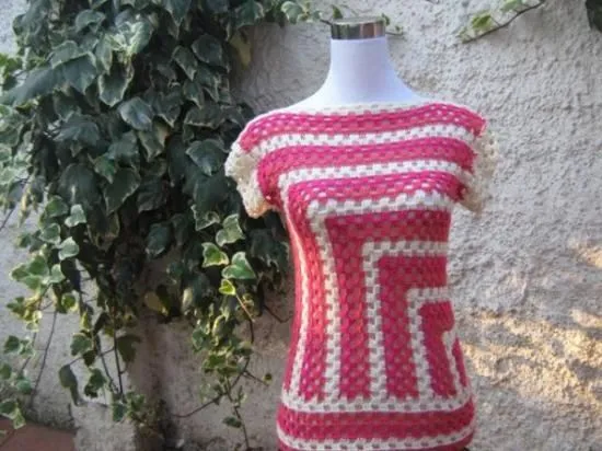 polera cuadros a crochet hilo acrílico crochet | blusas a crochet ...