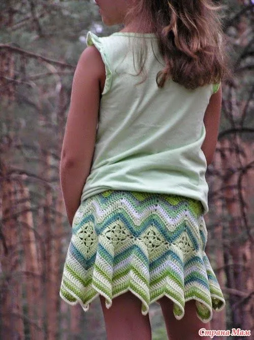Pollera para niña con punto zig zag | Crochet y Dos agujas