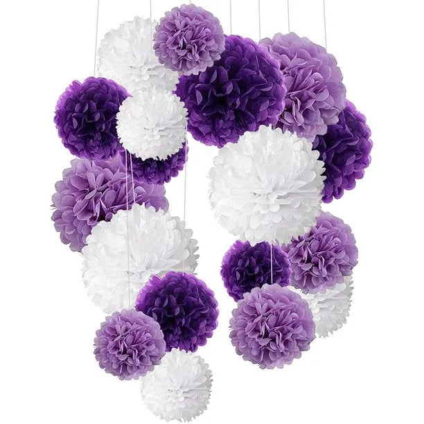 Pompones de papel de seda, bolas de flores de papel para bodas, fiestas de cumpleaños, baby shower, despedidas de soltera, decoraciones de festivales, juego de 18, morado, lavanda y blanco JFHHH pequeña | Pompones de papel de seda, bolas de flores de papel para bodas, fiestas de cumpleaños, baby shower, despedidas de soltera, decoraciones de festivales, juego de 18, morado, lavanda y blanco JFHHH pequeña |