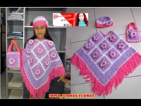 COMO HACER UN PONCHO CON 16 CUADRADOS A CROCHET . PARA NIÑA - YouTube