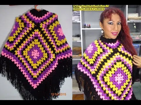 COMO HACER UN PONCHO CON PASTILLAS CUADRADAS TEJIDA A CROCHET PASO ...